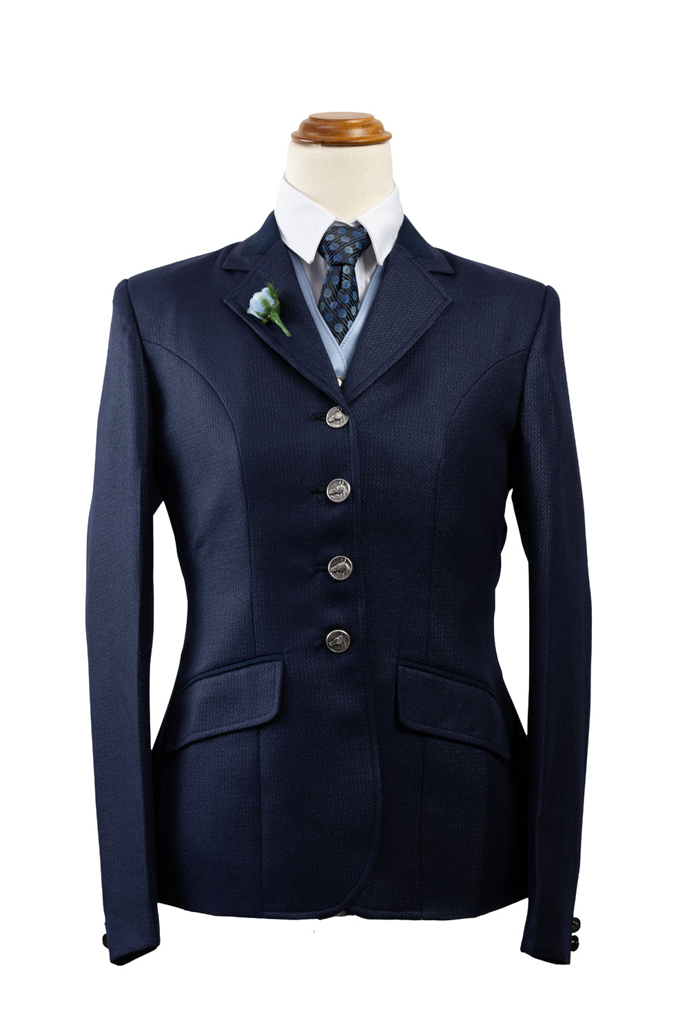 36 - 2024 Ladies navy fine wool blend tweed (with subtle sheen and self pattern) Jacket