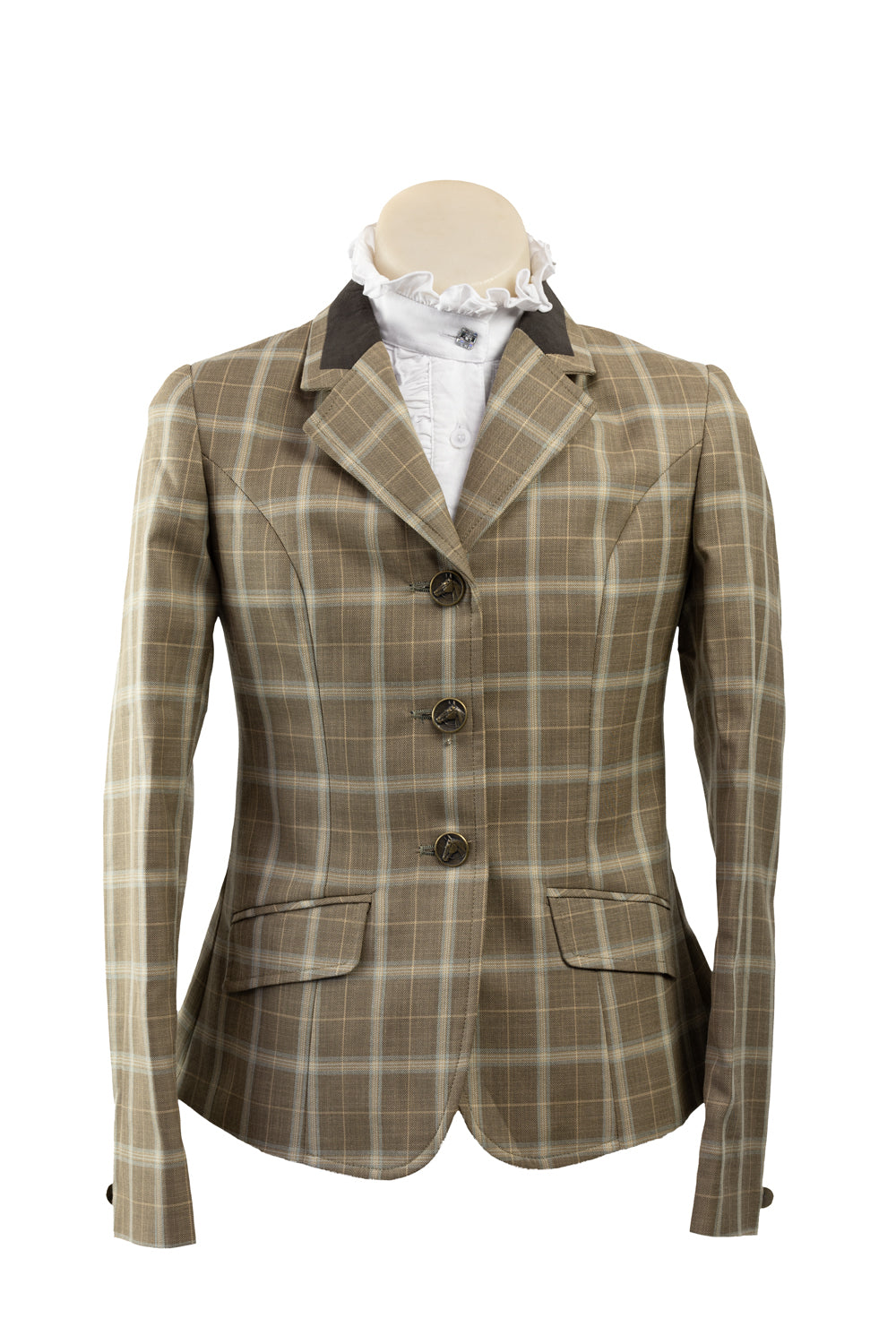 2024 - 04 Childrens caramel brown fine wool tweed with chocolate brown and fawn overcheck Jacket