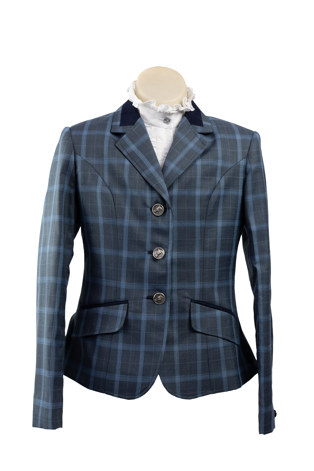 2024 - 10 Childrens Smokey blue/grey fine wool blend tweed with cornflower blue overcheck Jacket