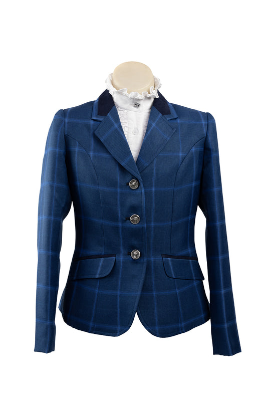 2024 - 11 Childrens mid blue wool blend tweed with bold cornflower blue overcheck Jacket