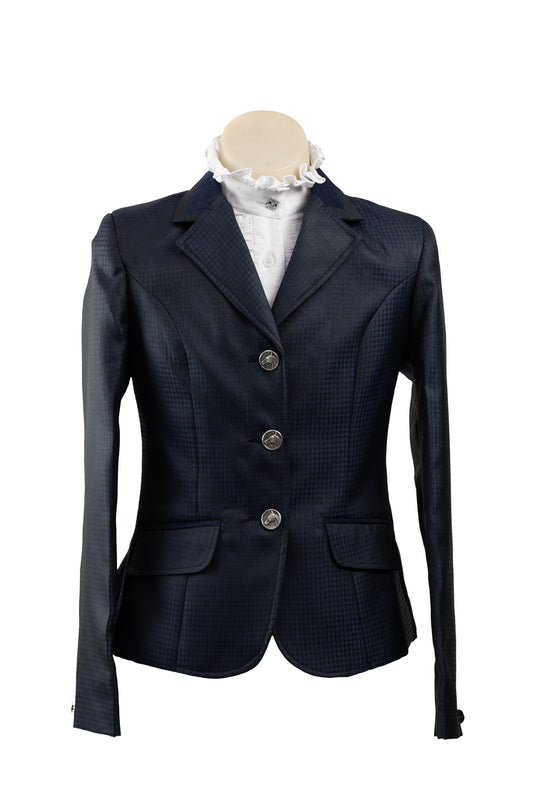 2024 - 12 Childrens mid blue wool blend tweed with subtle sheen of navy and a self pattern Jacket