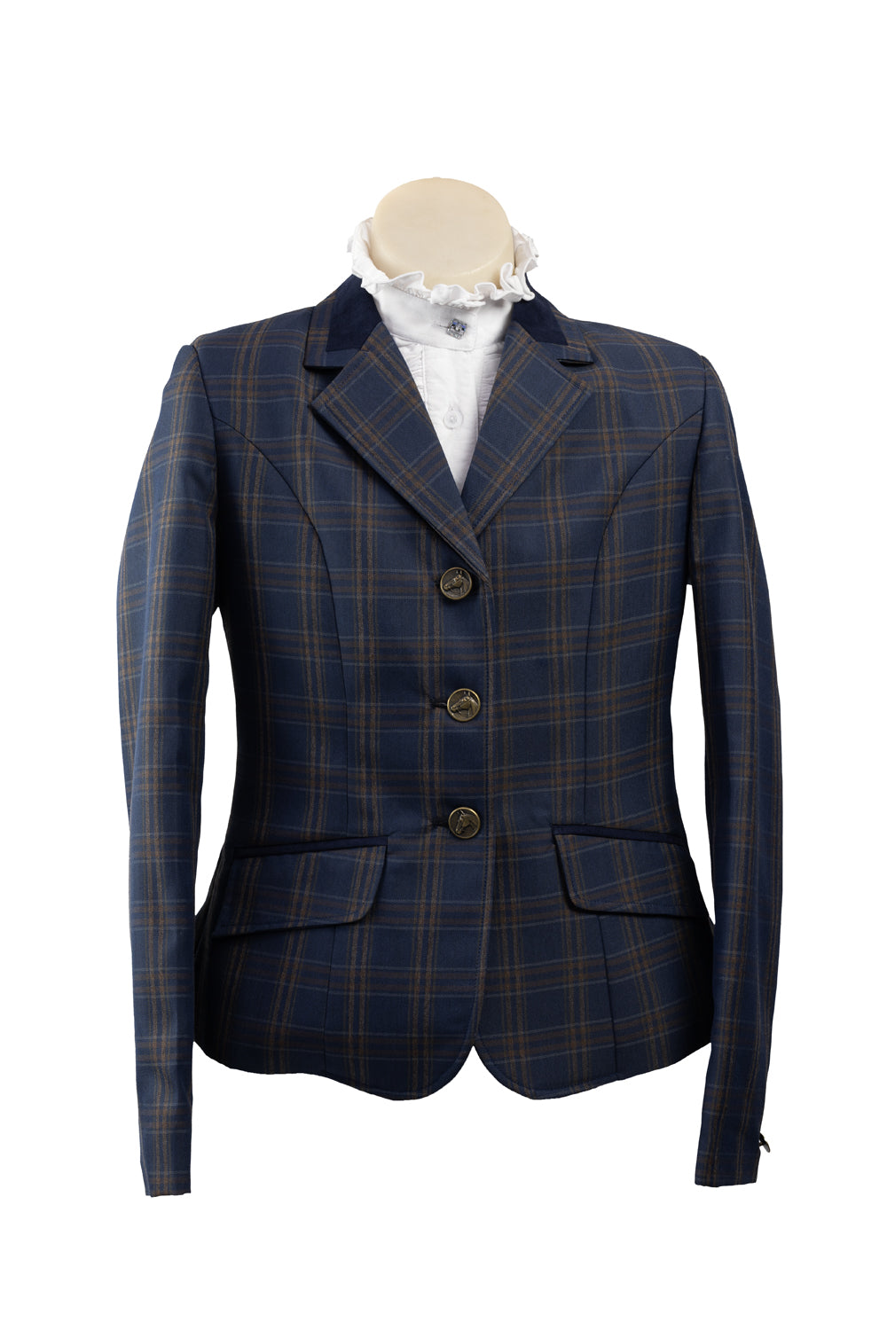 2024 - 13 Childrens navy fine wool blend tweed with bold rust and grey overcheck Jacket