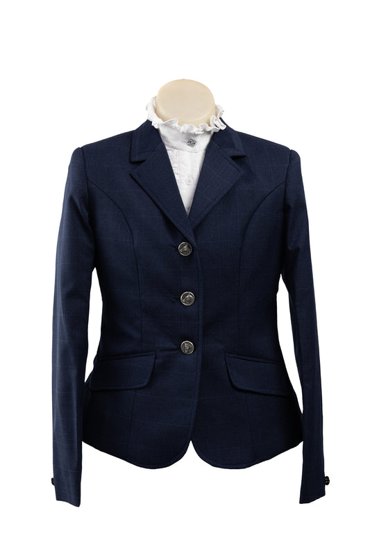 2024 - 15 Childrens mid navy fine wool blend tweed with fine baby blue and caramel overcheck Jacket