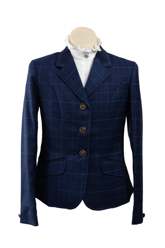 2024 - 16 Childrens navy wool blend tweed with baby blue and biscuit overcheck Jacket