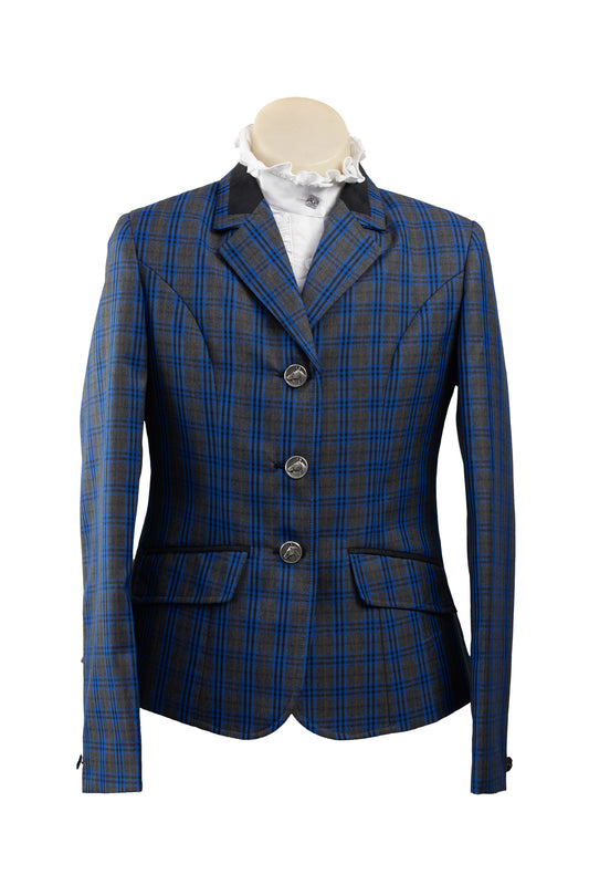 2024 - 19 Childrens grey wool blend tweed with bold royal and black overcheck Jacket