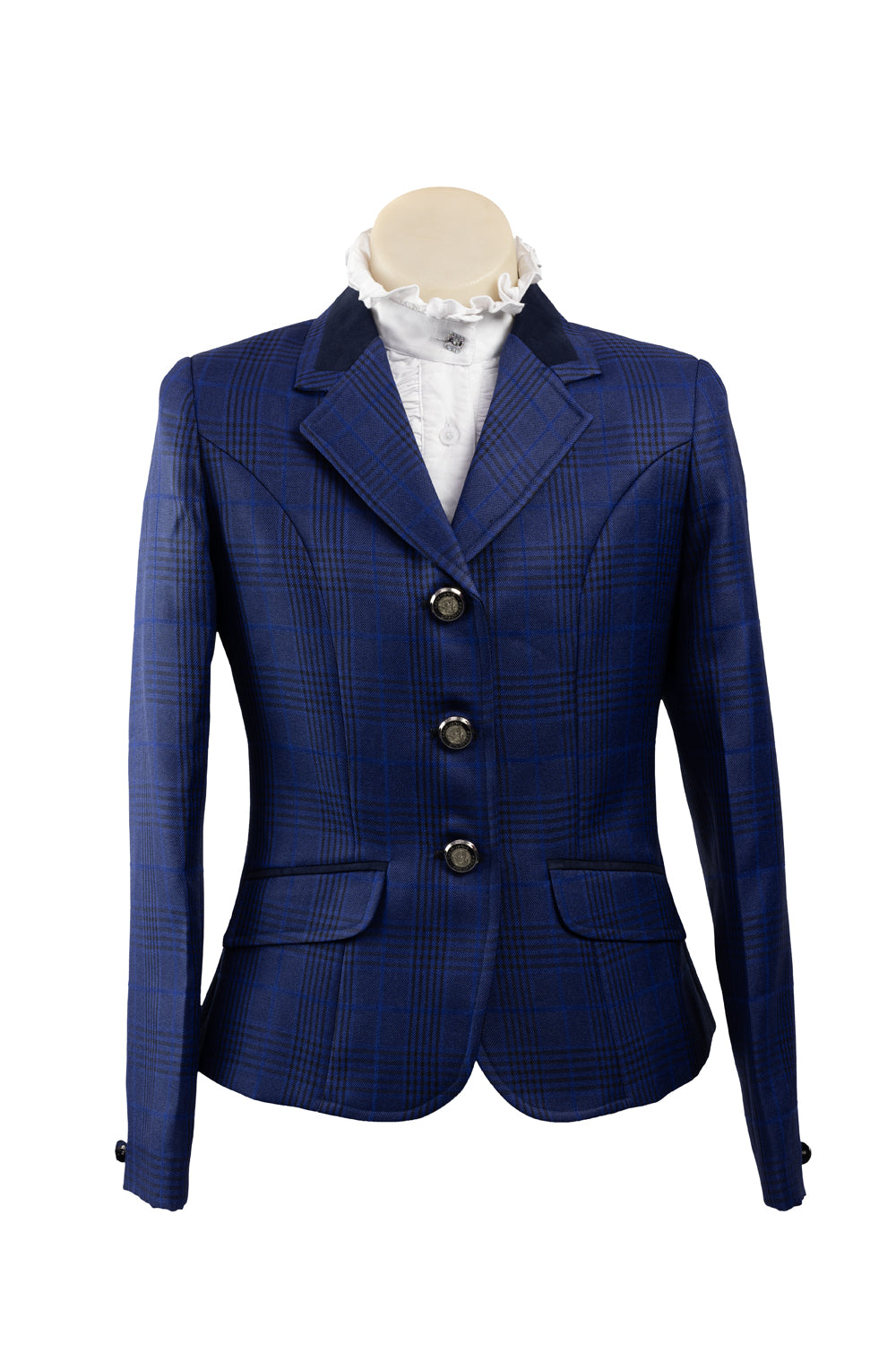 2024 - 22 Childrens royal blue wool blend tweed with navy and royal blue overcheck Jacket