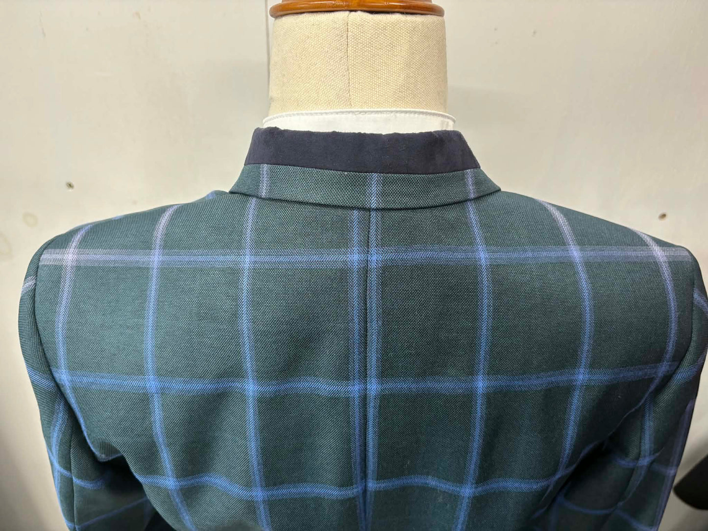 30 - 2024 Ladies Bottle Green wool blend tweed (with bold cornflower blue overcheck) Jacket