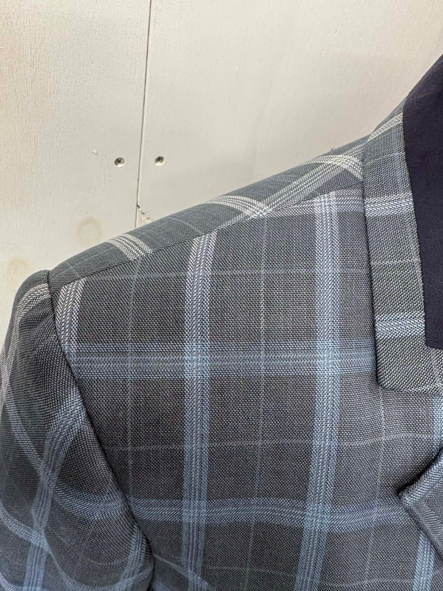 12 - 2024 Ladies Smokey blue grey fine wool blend tweed with cornflower blue overcheck riding jacket