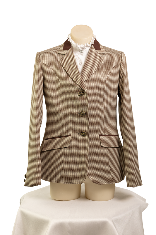 25 - Childrens Traditional brown and cream wool blend houndstooth tweed Jacket