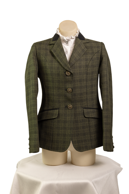 26 - Childrens Olive green wool blend tweed with a black overcheck Jacket