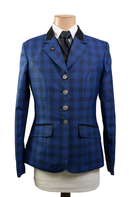 8 - 2022 Ladies Vibrant Royal blue and black fine wool blend tweed Jacket