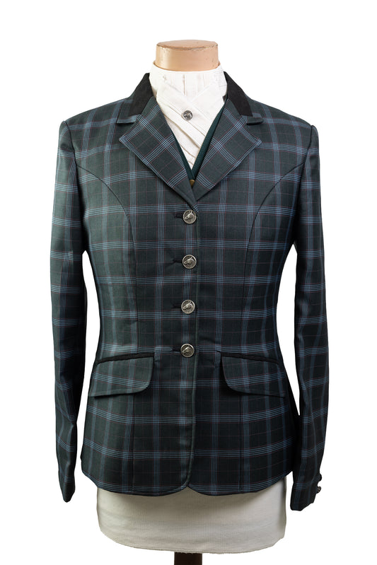 14 - 2022 Ladies Forest green fine wool blend tweed with overcheck Jacket