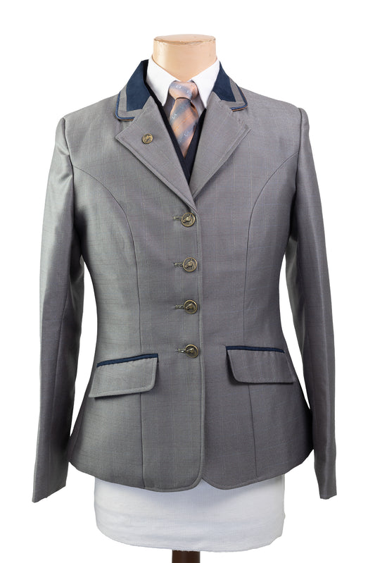 15 - 2022 Ladies Brown/Grey wool blend subtle sheen with a multi dot self pattern Jacket