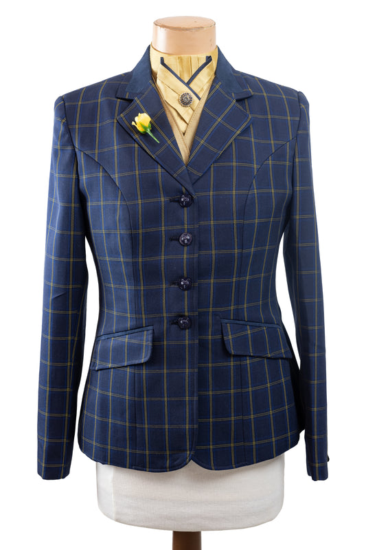 7 - 2021 Ladies Stunning navy pure wool tweed with a royal blue and gold overcheck