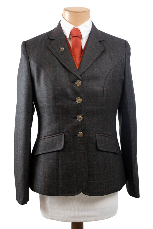 9 - 2021 Ladies Chocolate brown wool blend flecked tweed with rust overcheck