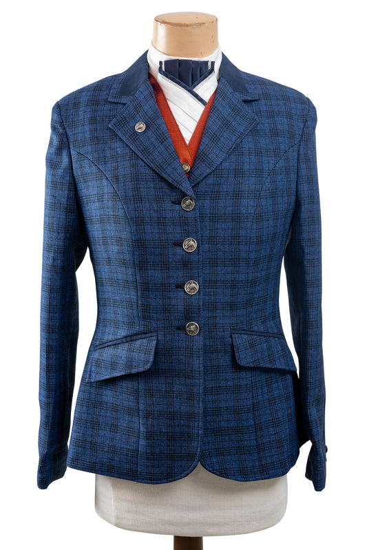 18 - 2021 Ladies Striking Royal blue wool blend tweed with black overcheck