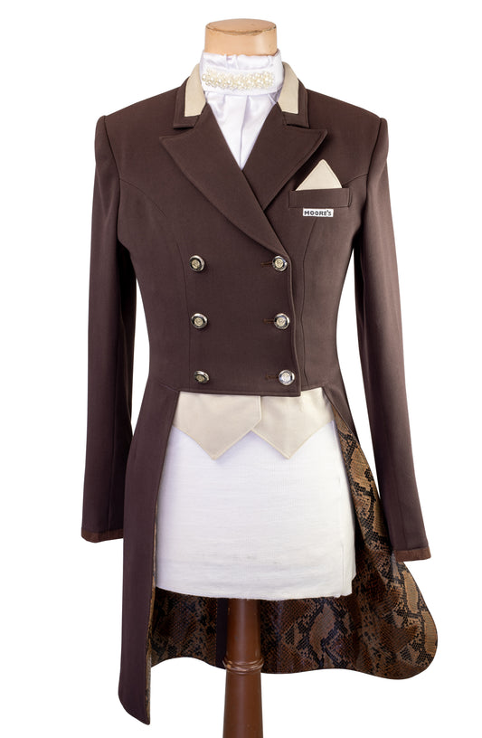 Chocolate Brown Stretch Dressage Tailcoat With Cream Insert Collar And Vest Fronts